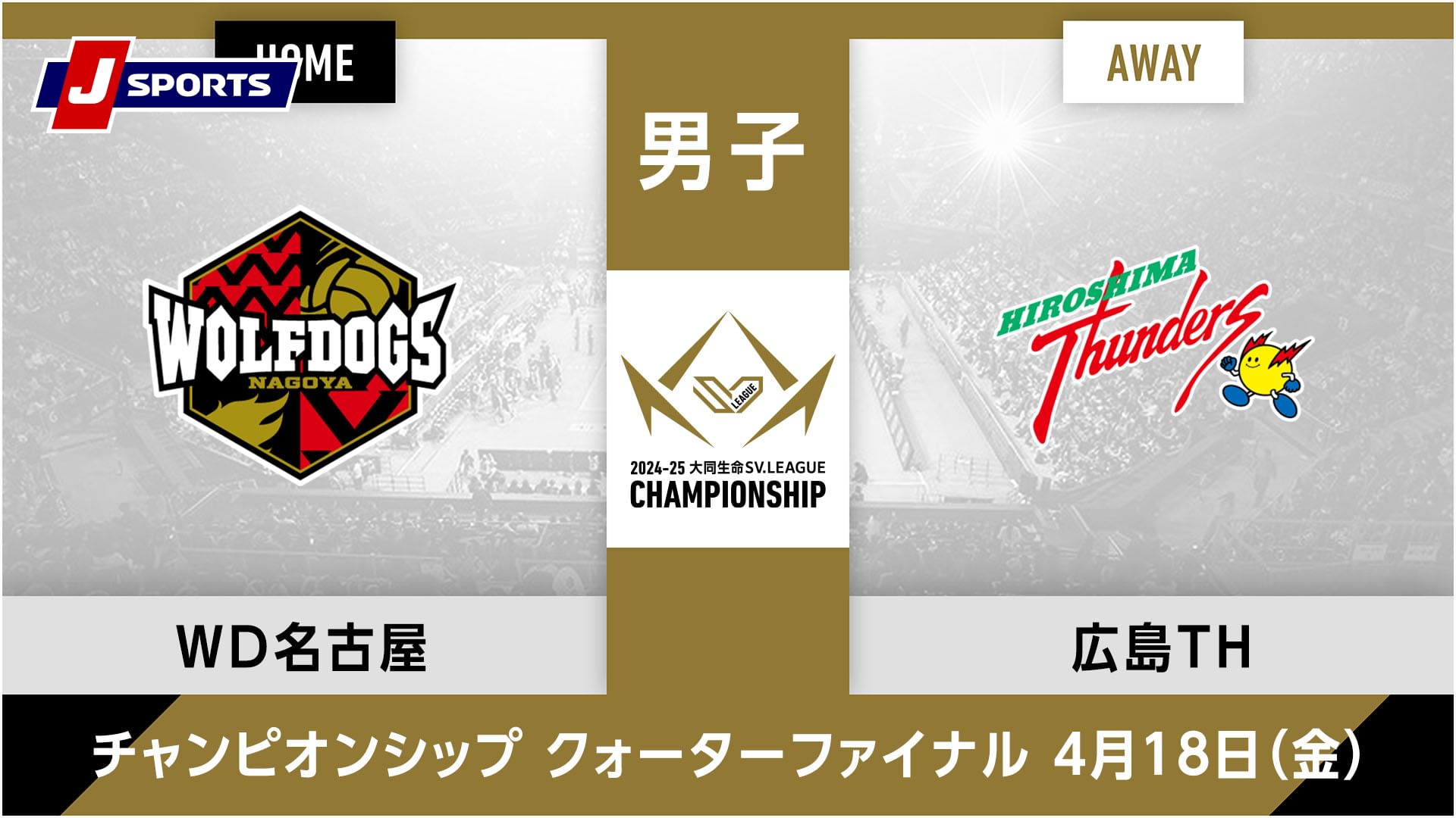 大同生命SVリーグ チャンピオンシップ 2024-25男子 準々決勝 第1戦ウルフドッグス名古屋 vs. 広島サンダーズ(04/18)