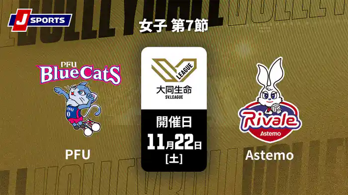 大同生命SVリーグ 2025-26 女子 第7節 PFUブルーキャッツ石川かほく vs. Astemoリヴァーレ茨城(11/22)