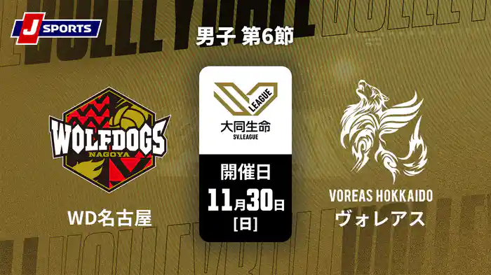 大同生命SVリーグ 2025-26 男子 第6節 ウルフドッグス名古屋 vs. ヴォレアス北海道(11/30)