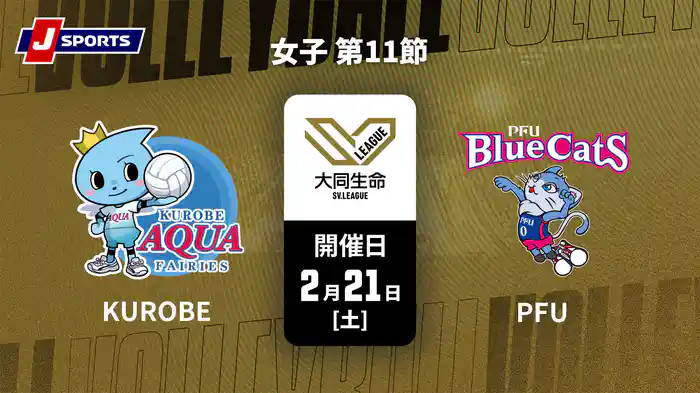 大同生命SVリーグ 2025-26 女子 第11節 ＫＵＲＯＢＥアクアフェアリーズ vs. PFUブルーキャッツ石川かほく(2/21)