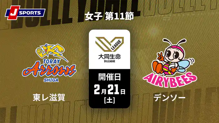 大同生命SVリーグ 2025-26 女子 第11節 東レアローズ滋賀 vs. デンソーエアリービーズ(2/21)