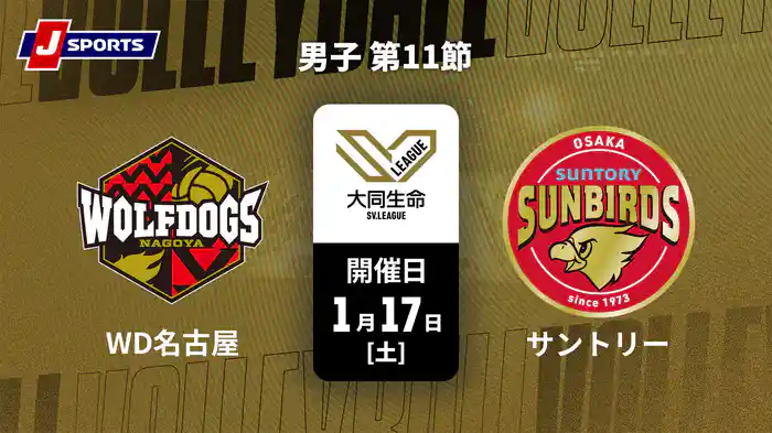 【無料】大同生命SVリーグ 2025-26 男子 第11節 ウルフドッグス名古屋 vs. サントリーサンバーズ大阪(1/17)