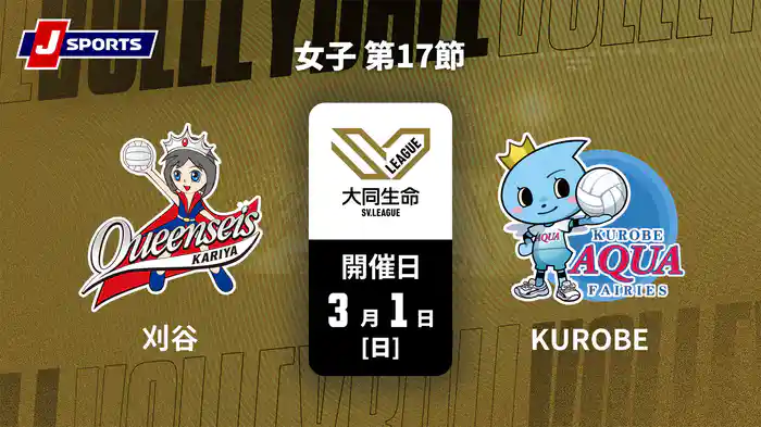 大同生命SVリーグ 2025-26 女子 第17節 クインシーズ刈谷 vs. KUROBEアクアフェアリーズ(3/1)