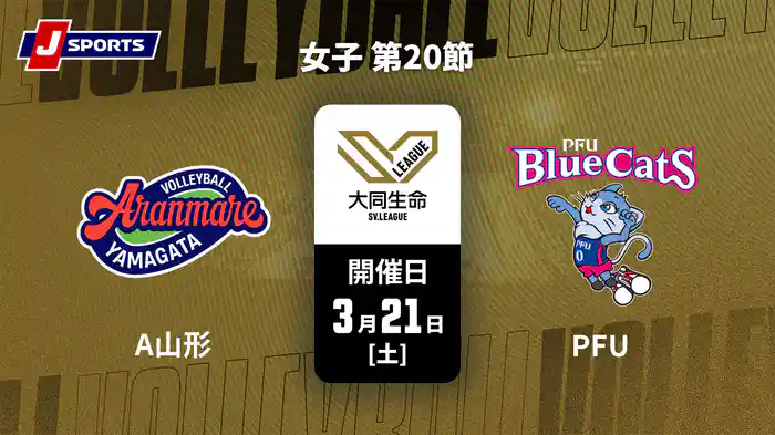 大同生命SVリーグ 2025-26 女子 第20節 アランマーレ山形 vs. PFUブルーキャッツ石川かほく(3/21)