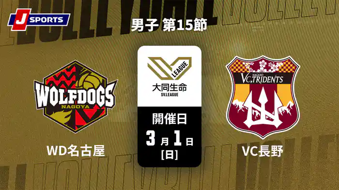 大同生命SVリーグ 2025-26 男子 第15節 ウルフドッグス名古屋 vs. VC長野トライデンツ(3/1)