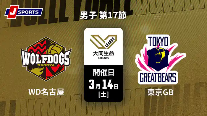 大同生命SVリーグ 2025-26 男子 第17節 ウルフドッグス名古屋 vs. 東京グレートベアーズ(03/14)