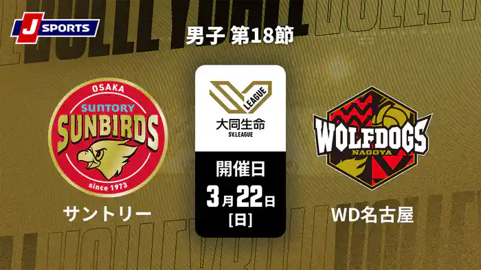 大同生命SVリーグ 2025-26 男子 第18節 サントリーサンバーズ大阪 vs. ウルフドッグス名古屋(3/22)