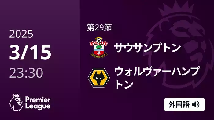 第29節 サウサンプトン VS ウォルヴァーハンプトン 3/16 [プレミアリーグ]