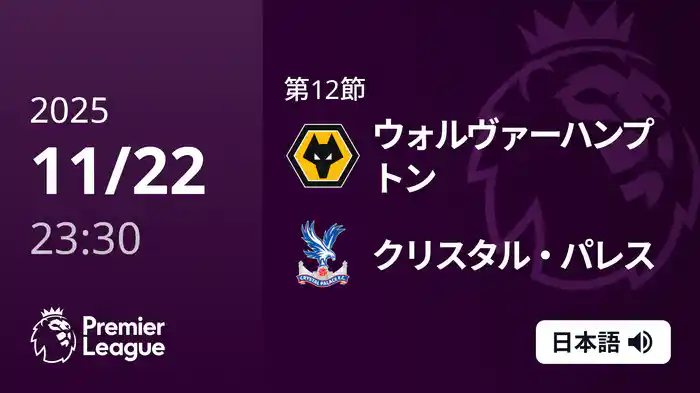 第12節 ウォルヴァーハンプトン v クリスタル・パレス 11/23 [プレミアリーグ]