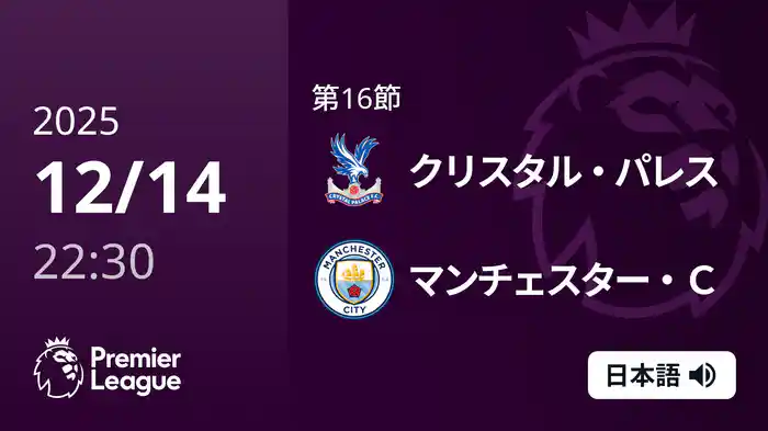 第16節 クリスタル・パレス v マンチェスター・C 12/14 [プレミアリーグ]