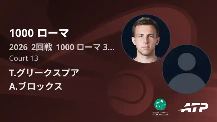 1000 ローマ Day3 2回戦 T.グリークスプア VS A.ブロックス [ATPツアー 2026]