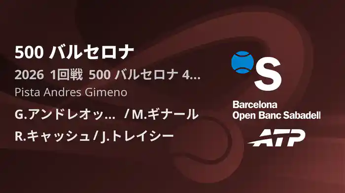 500 バルセロナ Day4 1回戦 G.アンドレオッツィ/M.ギナール VS R.キャッシュ/J.トレイシー [ATPツアー 2026]
