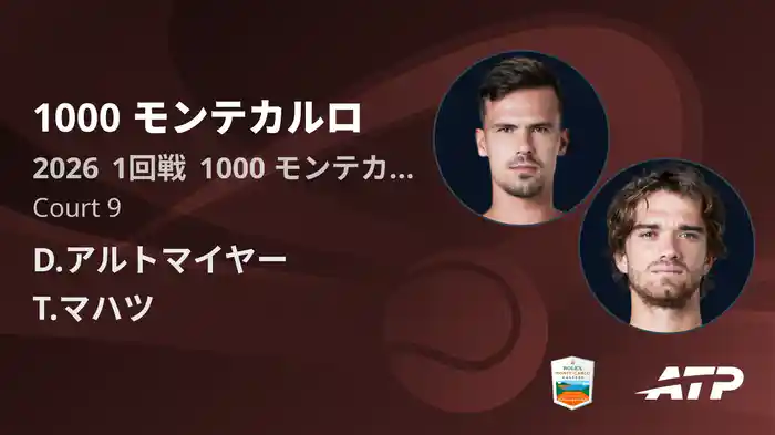 1000 モンテカルロ Day2 1回戦 D.アルトマイヤー VS T.マハツ [ATPツアー 2026]