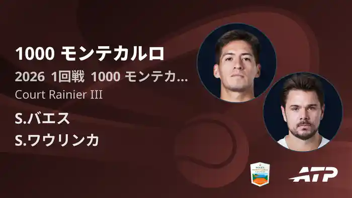 1000 モンテカルロ Day2 1回戦 S.バエス VS S.ワウリンカ [ATPツアー 2026]