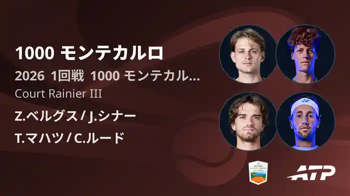 1000 モンテカルロ Day1 1回戦 Z.ベルグス/J.シナー VS T.マハツ/C.ルード [ATPツアー 2026]