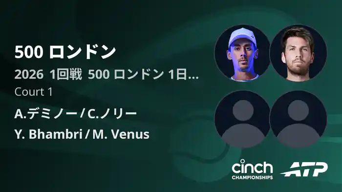 500 ロンドン Day1 1回戦 A.デミノー/C.ノリー VS Y. Bhambri/M. Venus [ATPツアー 2026]