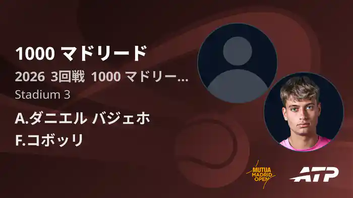 1000 マドリード Day6 3回戦 A.ダニエル バジェホ VS F.コボッリ [ATPツアー 2026]