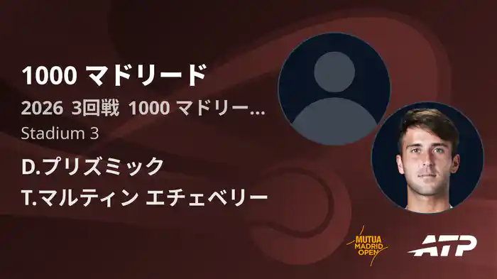 1000 マドリード Day5 3回戦 D.プリズミック VS T.マルティン エチェベリー [ATPツアー 2026]