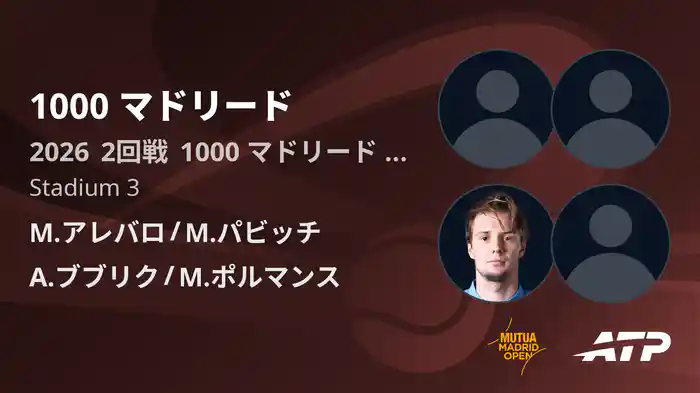 1000 マドリード Day7 2回戦 M.アレバロ/M.パビッチ VS A.ブブリク/M.ポルマンス [ATPツアー 2026]