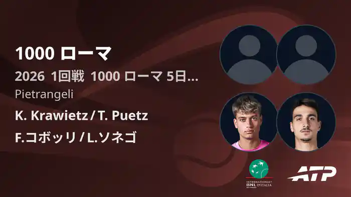 1000 ローマ Day5 1回戦 K. Krawietz/T. Puetz VS F.コボッリ/L.ソネゴ [ATPツアー 2026]