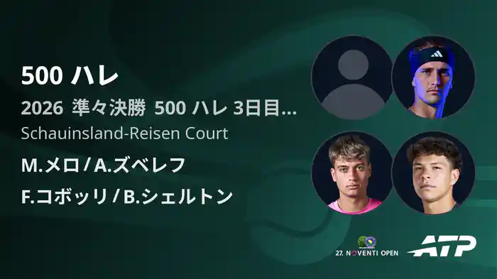 500 ハレ Day3 準々決勝 M.メロ/A.ズベレフ VS F.コボッリ/B.シェルトン [ATPツアー 2026]