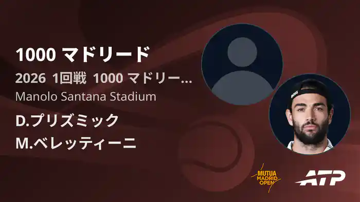 1000 マドリード Day1 1回戦 D.プリズミック VS M.ベレッティーニ [ATPツアー 2026]