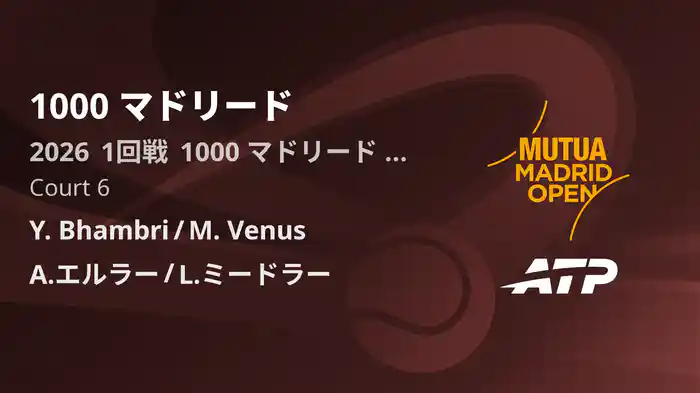 1000 マドリード Day5 1回戦 Y. Bhambri/M. Venus VS A.エルラー/L.ミードラー [ATPツアー 2026]