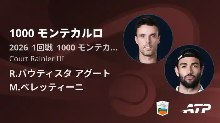 1000 モンテカルロ Day3 1回戦 R.バウティスタ アグート VS M.ベレッティーニ [ATPツアー 2026]