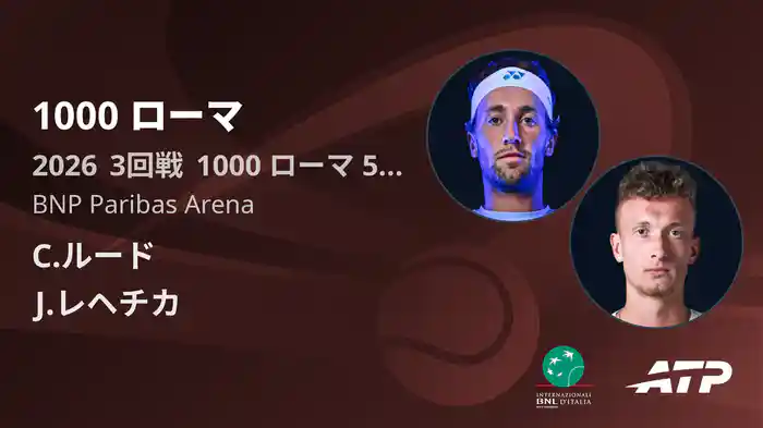 1000 ローマ Day5 3回戦 C.ルード VS J.レヘチカ [ATPツアー 2026]