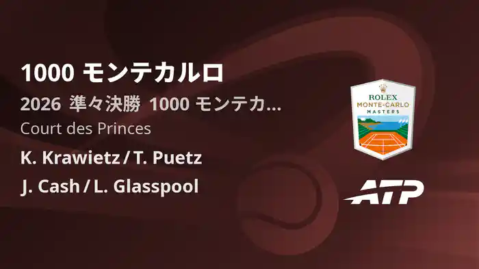 1000 モンテカルロ Day6 準々決勝 K. Krawietz/T. Puetz VS J. Cash/L. Glasspool [ATPツアー 2026]