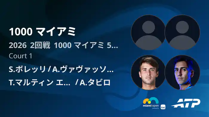 1000 マイアミ Day5 2回戦 S.ボレッリ/A.ヴァヴァッソーリ VS T.マルティン エチェベリー/A.タビロ [ATPツアー 2026]