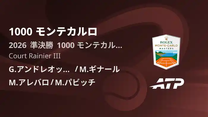 1000 モンテカルロ Day7 準決勝 G.アンドレオッツィ/M.ギナール VS M.アレバロ/M.パビッチ [ATPツアー 2026]