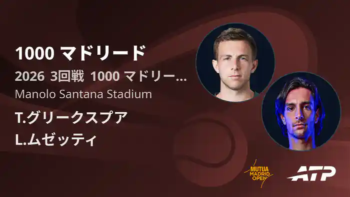 1000 マドリード Day5 3回戦 T.グリークスプア VS L.ムゼッティ [ATPツアー 2026]