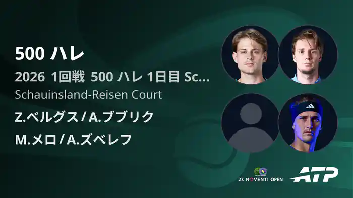 500 ハレ Day1 1回戦 Z.ベルグス/A.ブブリク VS M.メロ/A.ズベレフ [ATPツアー 2026]