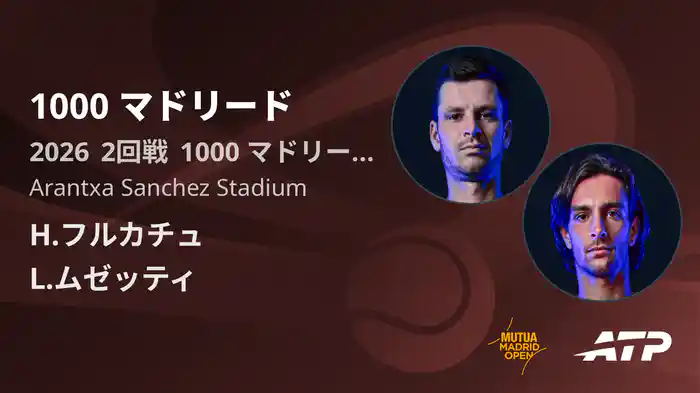 1000 マドリード Day3 2回戦 H.フルカチュ VS L.ムゼッティ [ATPツアー 2026]