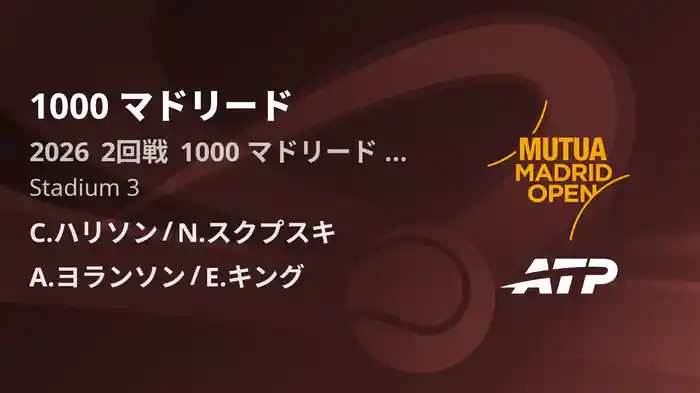 1000 マドリード Day8 2回戦 C.ハリソン/N.スクプスキ VS A.ヨランソン/E.キング [ATPツアー 2026]