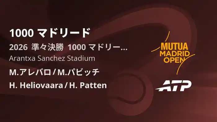 1000 マドリード Day9 準々決勝 M.アレバロ/M.パビッチ VS H. Heliovaara/H. Patten [ATPツアー 2026]