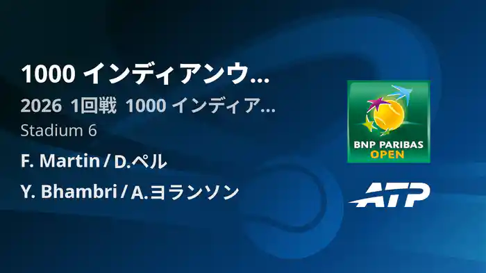 1000 インディアンウェルズ Day5 1回戦 F. Martin/D.ペル VS Y. Bhambri/A.ヨランソン [ATPツアー 2026]