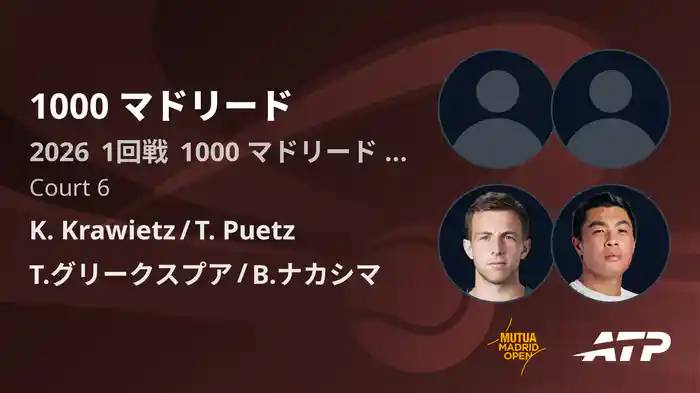 1000 マドリード Day5 1回戦 K. Krawietz/T. Puetz VS T.グリークスプア/B.ナカシマ [ATPツアー 2026]
