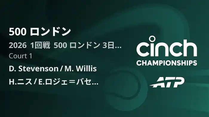 500 ロンドン Day3 1回戦 D. Stevenson/M. Willis VS H.ニス/E.ロジェ＝バセラン [ATPツアー 2026]