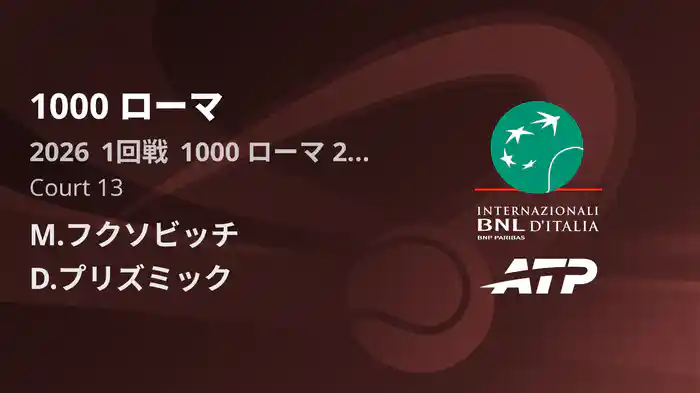 1000 ローマ Day2 1回戦 M.フクソビッチ VS D.プリズミック [ATPツアー 2026]