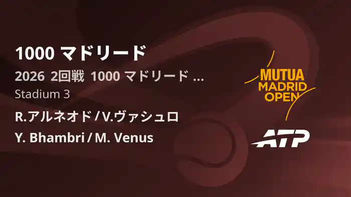 1000 マドリード Day7 2回戦 R.アルネオド/V.ヴァシュロ VS Y. Bhambri/M. Venus [ATPツアー 2026]