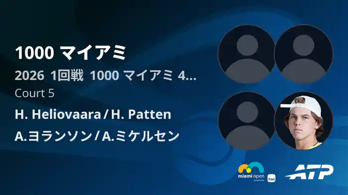 1000 マイアミ Day4 1回戦 H. Heliovaara/H. Patten VS A.ヨランソン/A.ミケルセン [ATPツアー 2026]