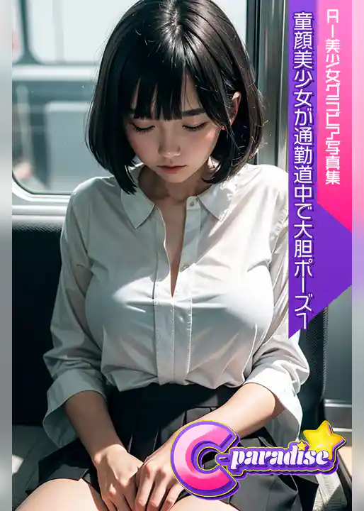 童顔美少女が通勤道中で大胆ポーズ１　AI美小女グラビア写真集【C-Paradise】