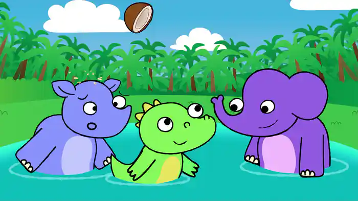 Rinoceronte, elefante e crocodilo