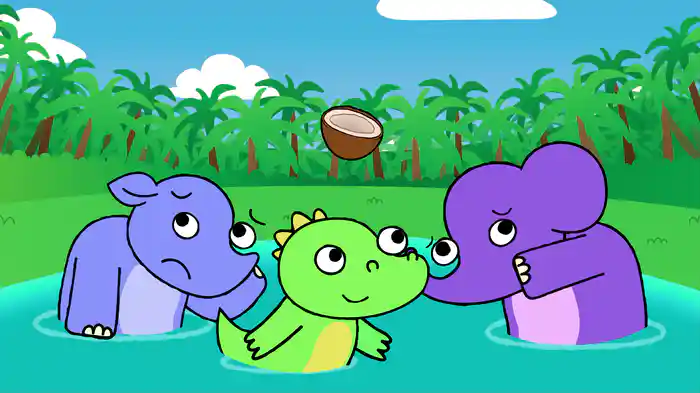 Næsehorn, elefant og krokodille