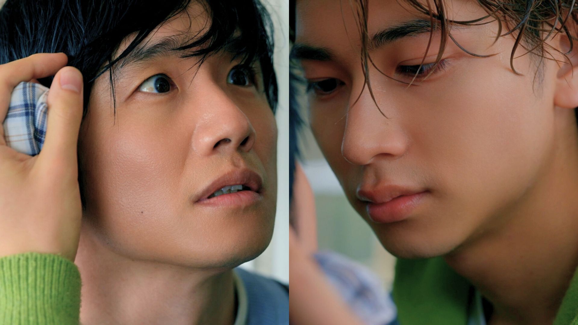 突然の雨、濡れる髪と唇