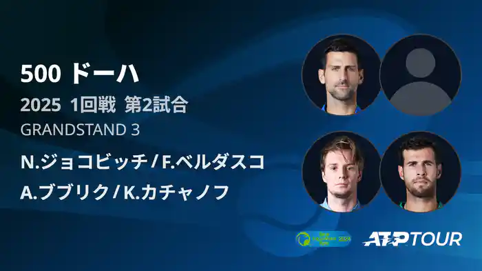 500 ドーハ 男子ダブルス1回戦 N.ジョコビッチ/F.ベルダスコ VS A.ブブリク/K.カチャノフ フルマッチ [ATPツアー 2025]