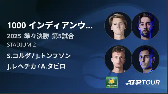 1000インディアンウェルズ 男子ダブルス準々決勝 S.コルダ/J.トンプソン vs J.レヘチカ/A.タビロ フルマッチ [ATPツアー 2025]