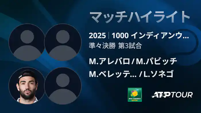 1000インディアンウェルズ 男子ダブルス準々決勝 M.アレバロ/M.パビッチ vs M.ベレッティーニ/L.ソネゴ マッチハイライト [ATPツアー 2025]